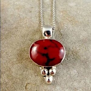 Vintage Red Jasper Sterling Silver TAXCO Necklace